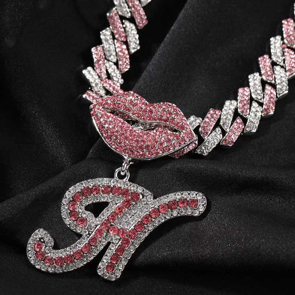 Initial Sexy Lips Two Tone Cuban Necklace