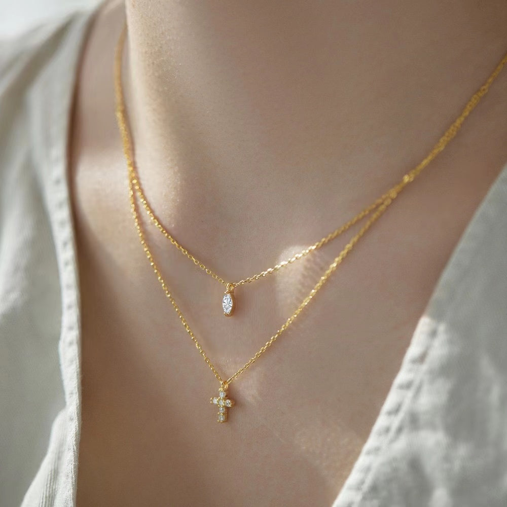 Collier en argent sterling à double chaîne avec zircon