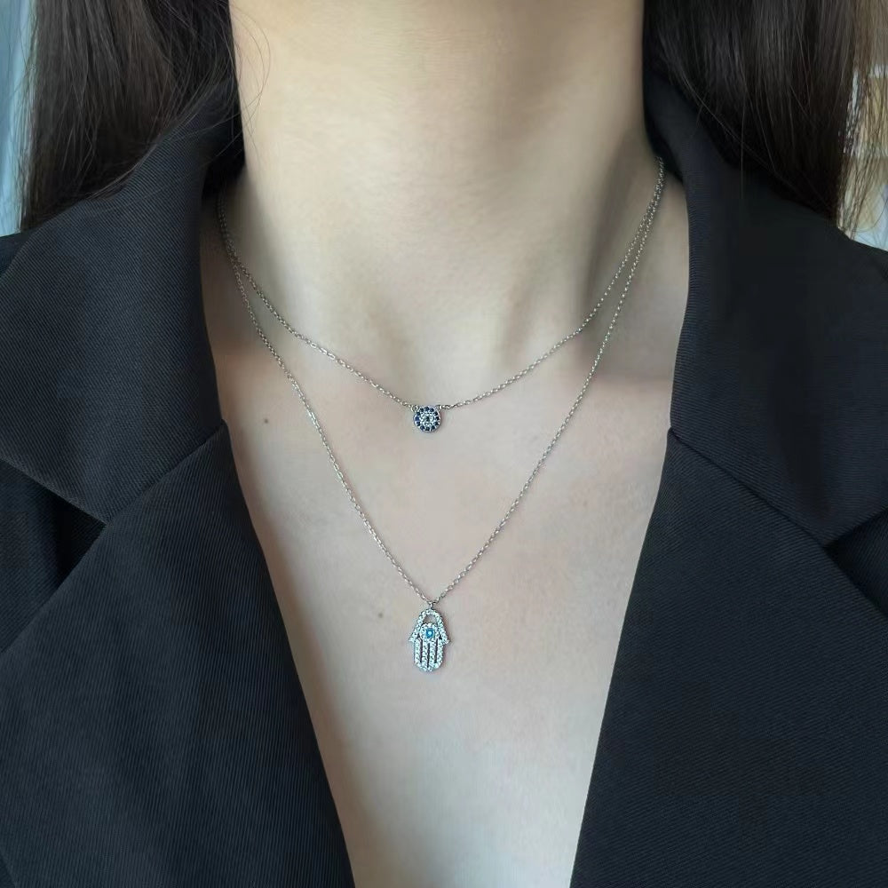 Collier en argent sterling à double chaîne Evil Eye Zircon