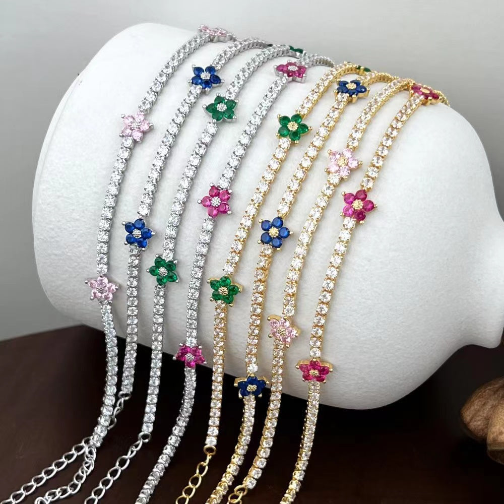 Bracelet Fleur Zircon Argent Massif