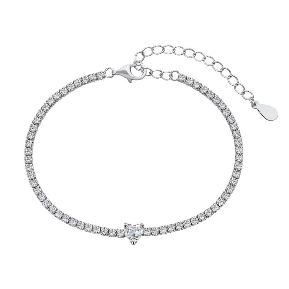 Bracelet Coeur Zircon Argent Massif