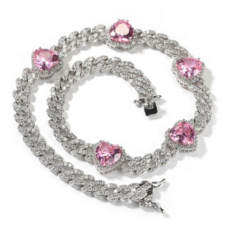 Collier Chaîne Cubaine Coeurs