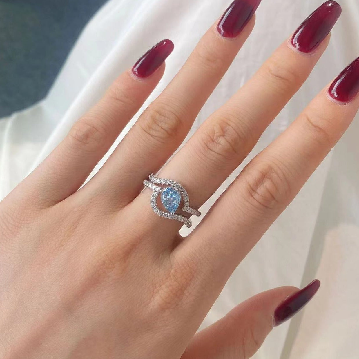 Sugar Baby Pear Sterling Silver Ring Set+Set Ring Box