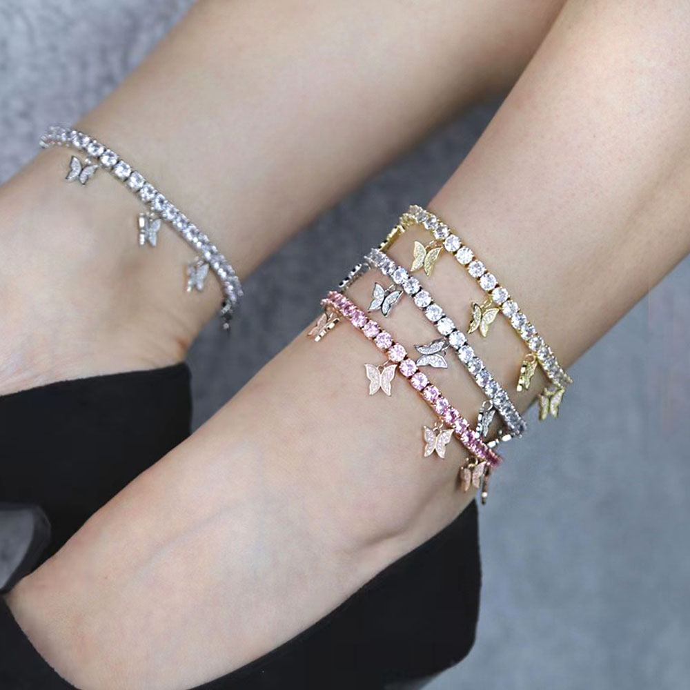 Papillon Chaîne Cubaine Zircon Bracelet Cheville