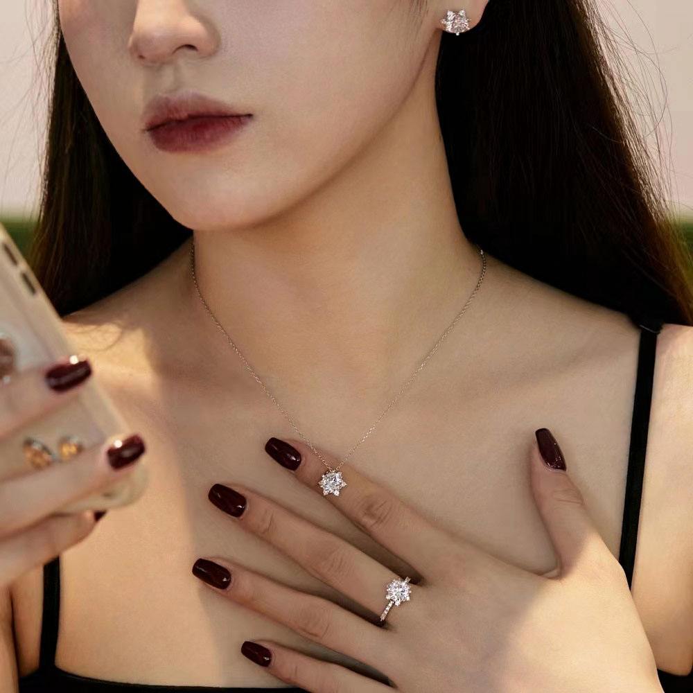 Bloom Flower Sterling Silver Jewelry Set+Gift Box