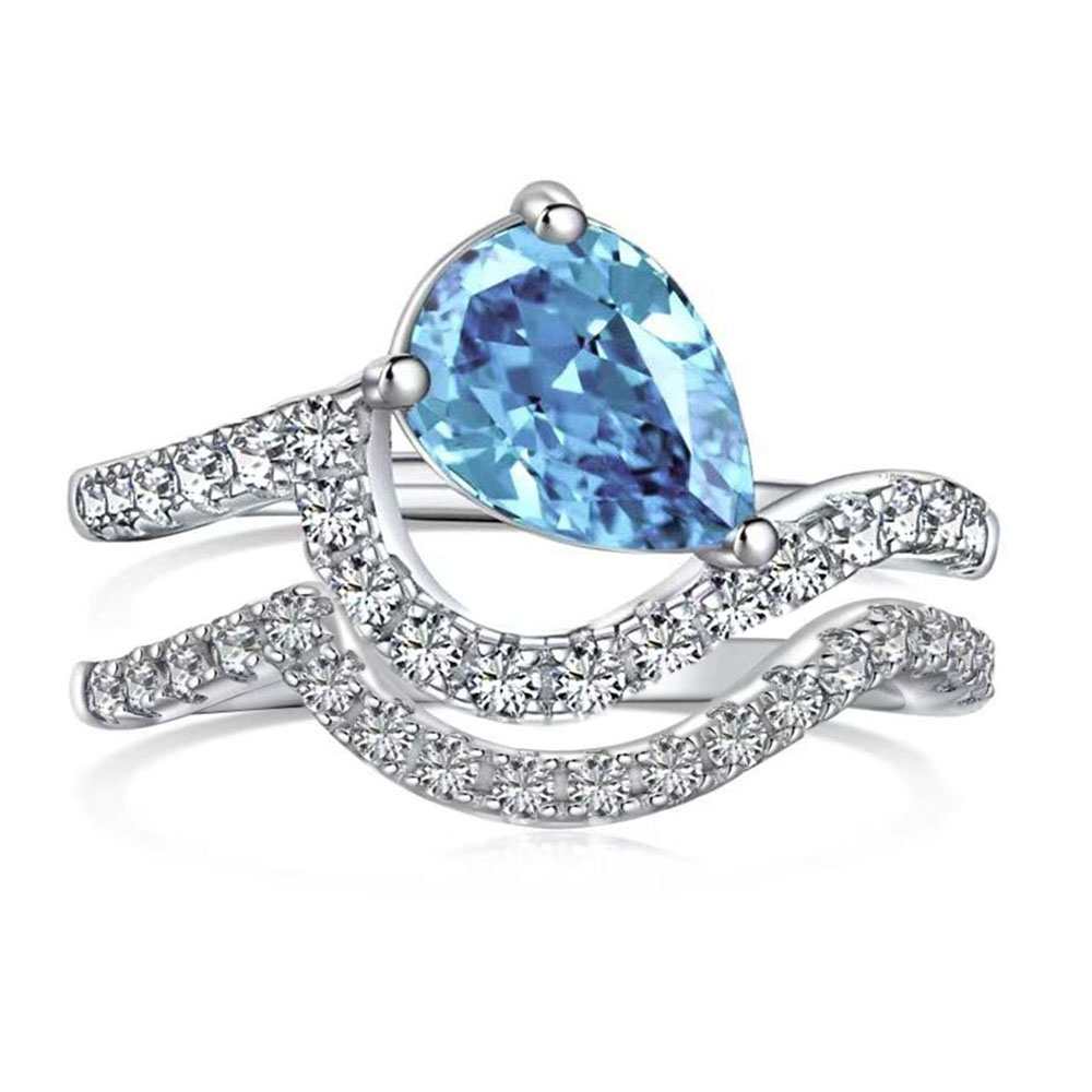 Sugar Baby Pear Sterling Silver Ring Set+Set Ring Box