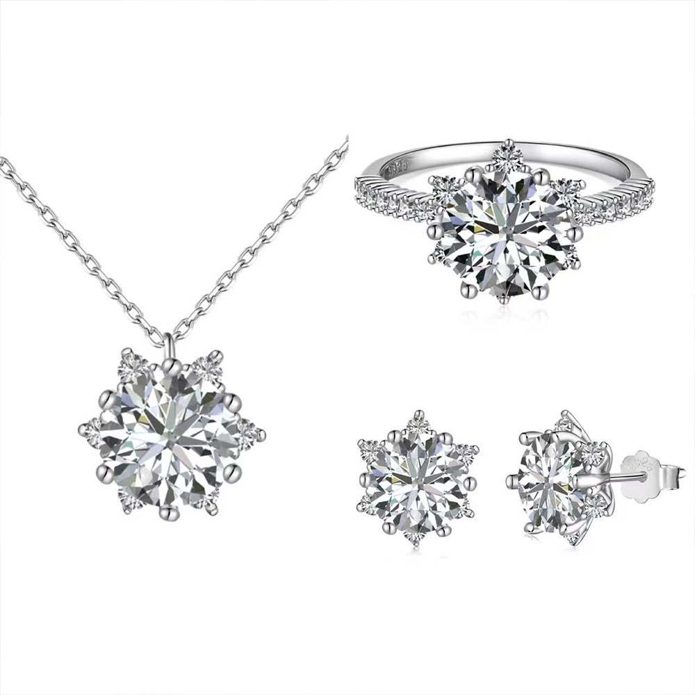 Bloom Flower Sterling Silver Jewelry Set+Gift Box