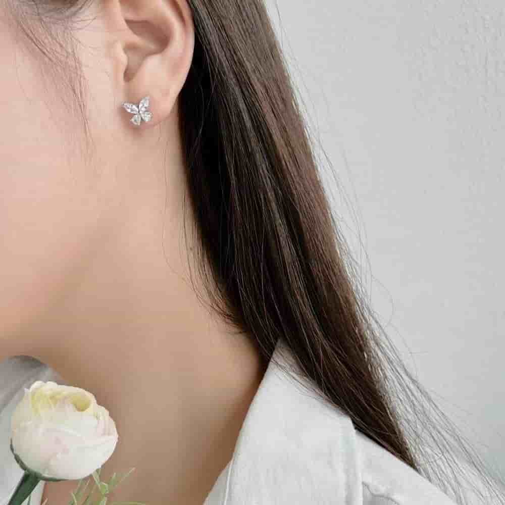 Boucles d'Oreilles Ailes Zircon Argent Massif