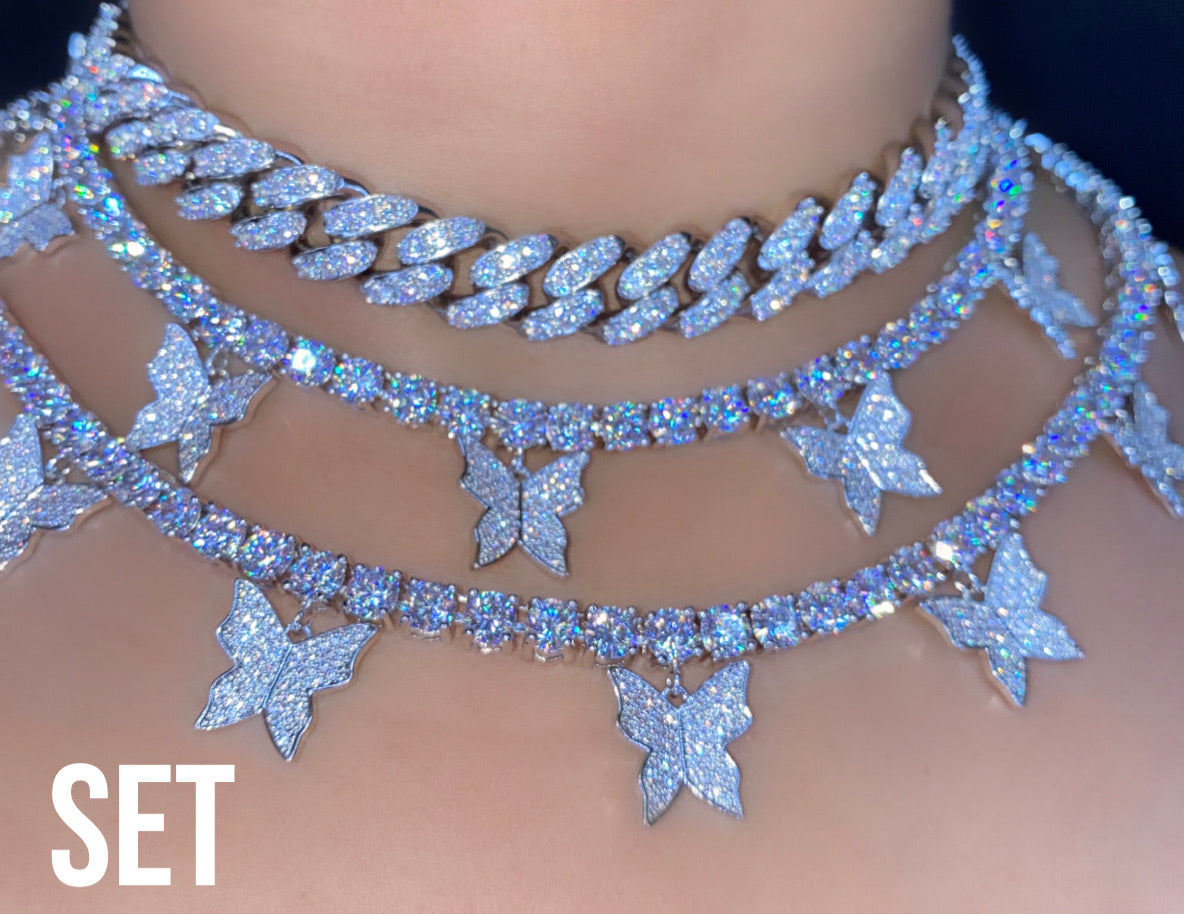 Tour de cou papillon plaqué or 18 carats 5 mm tour de cou chaîne cubaine Lot de 3