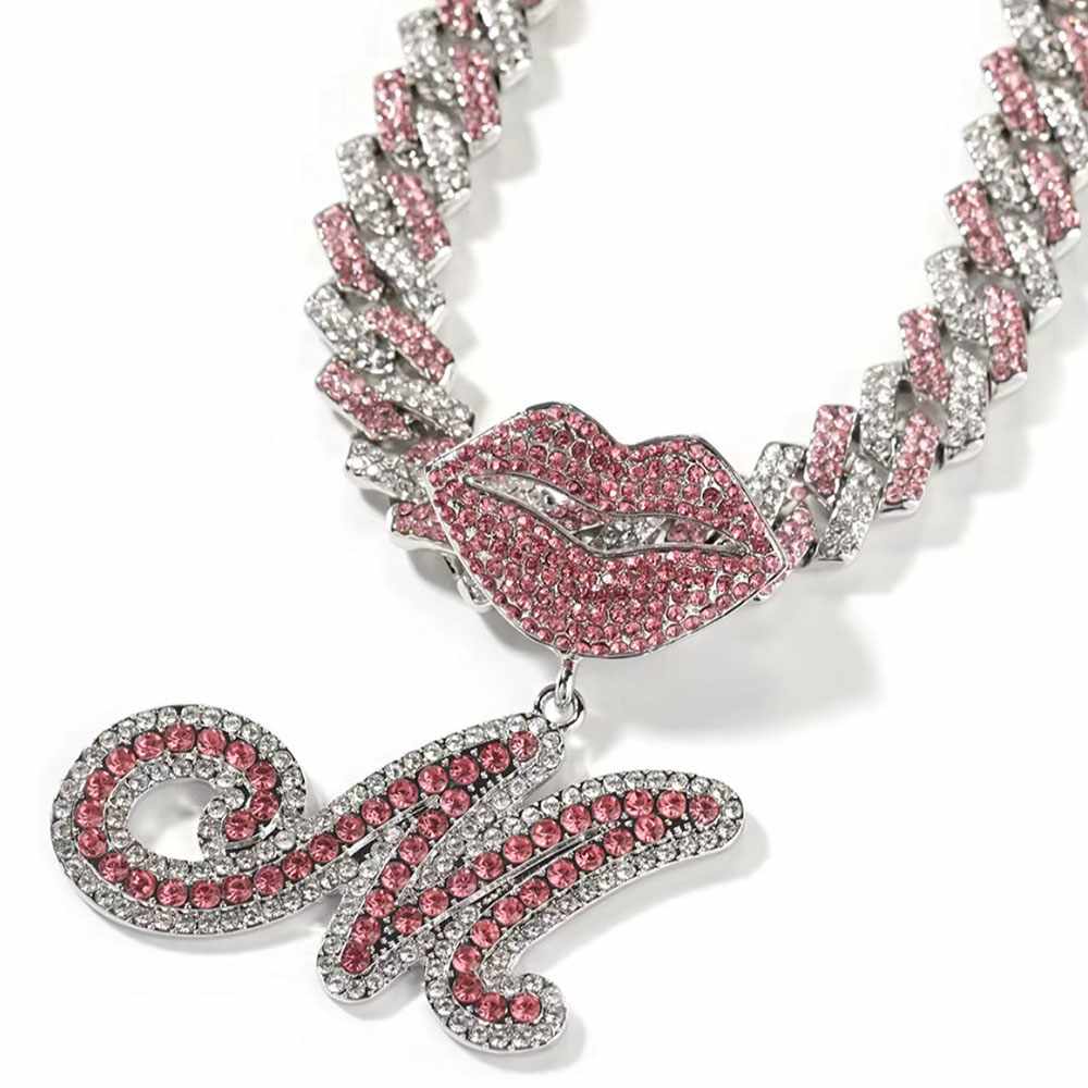 Initial Sexy Lips Two Tone Cuban Necklace