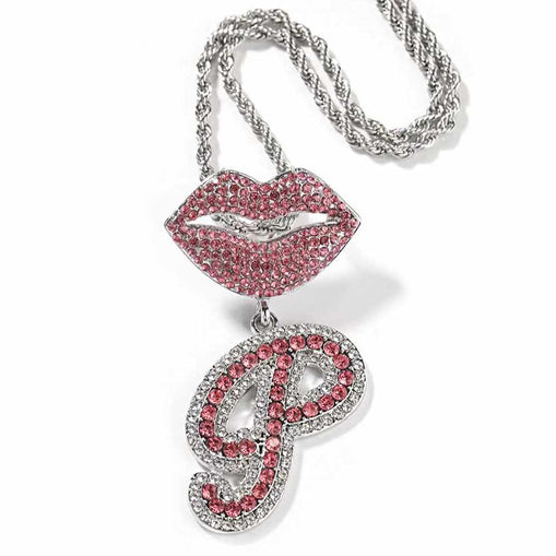 Initial Sexy Lips Two Tone Cuban Necklace
