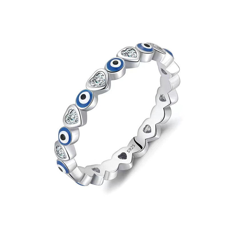 Evil Eye Heart Sterling Silver Ring Band