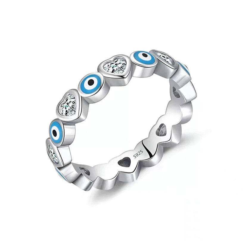 Evil Eye Heart Sterling Silver Ring Band