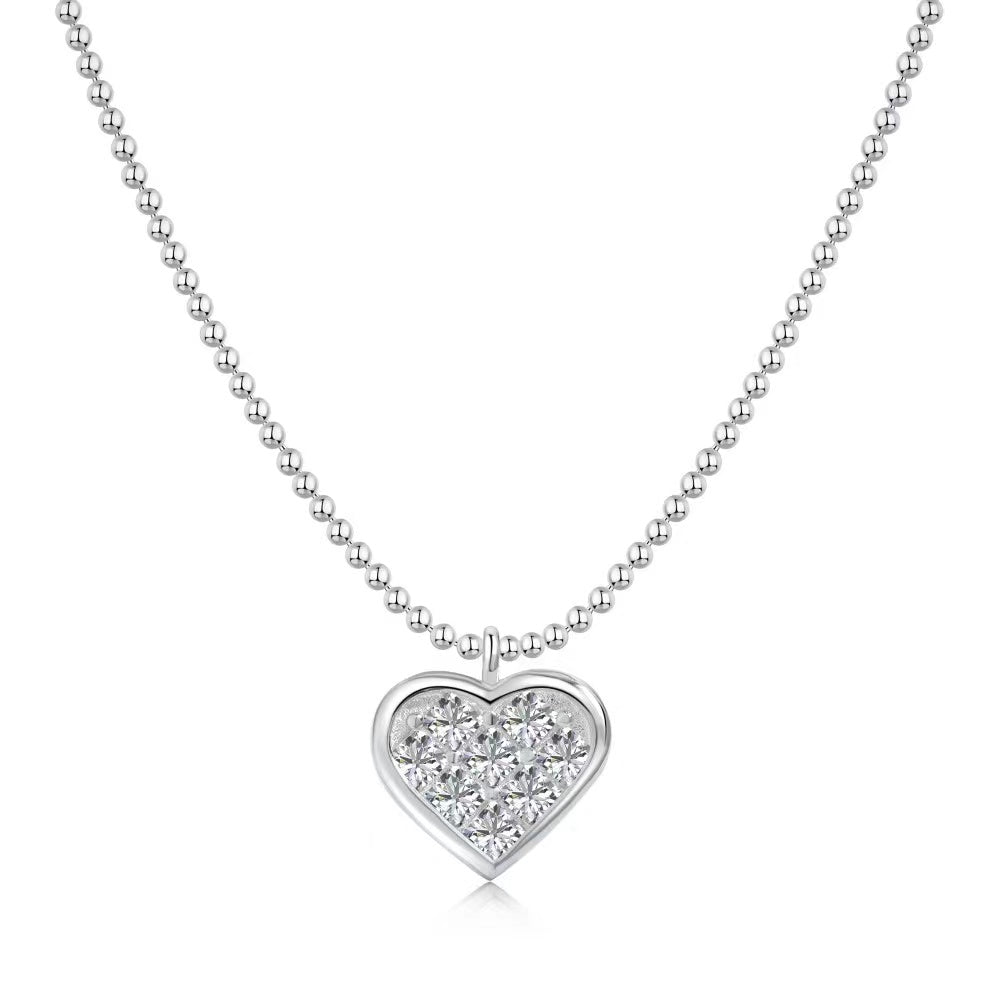 Heart Pendant Zircon Sterling Silver Necklace