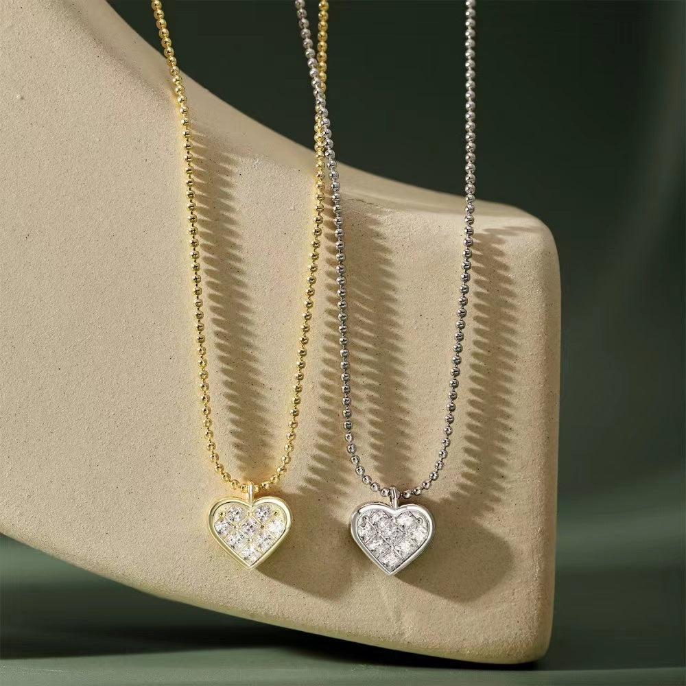 Collier en argent sterling avec pendentif en forme de cœur et zircon