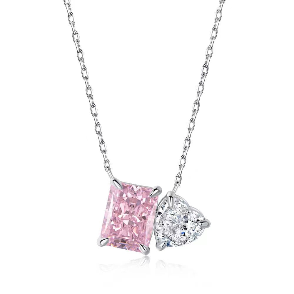 Heart Radiant Sterling Silver Zircon Necklace