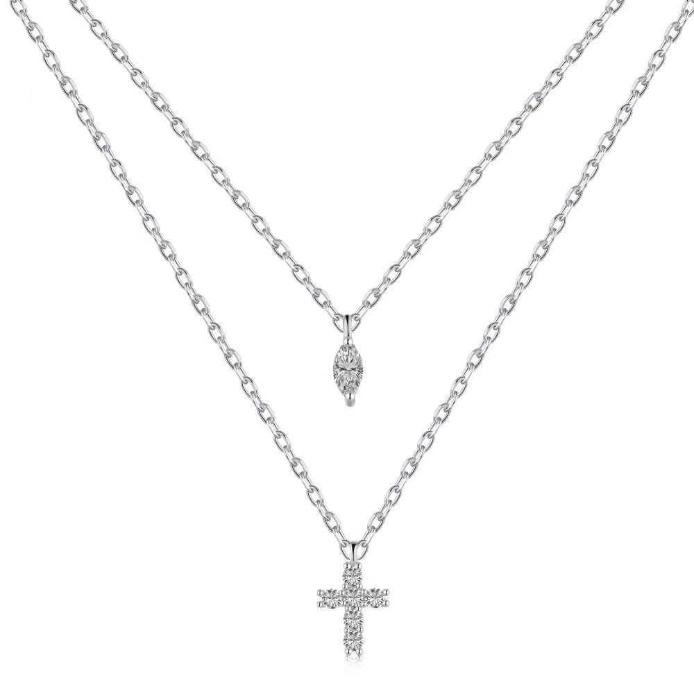 Collier en argent sterling à double chaîne avec zircon