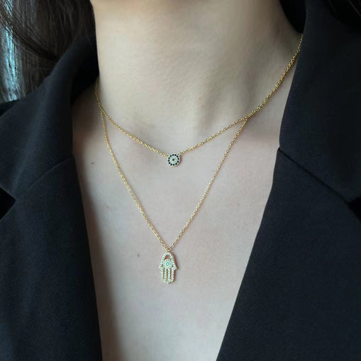 Collier en argent sterling à double chaîne Evil Eye Zircon