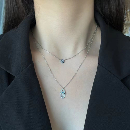 Collier en argent sterling à double chaîne Evil Eye Zircon