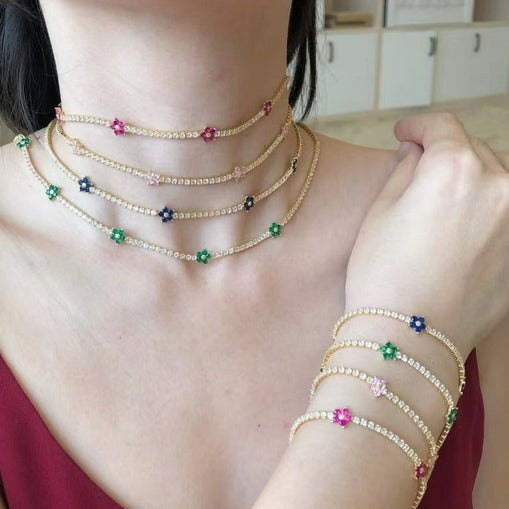 Bracelet Fleur Zircon Argent Massif