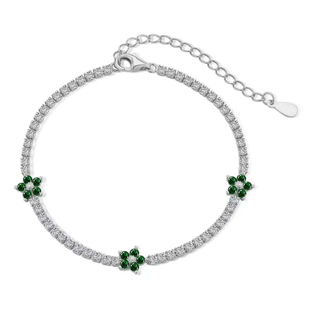 Bracelet Fleur Zircon Argent Massif