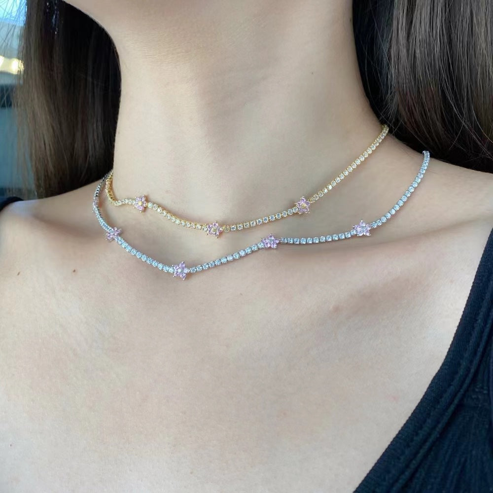 Collier Fleur Zircon Argent Massif