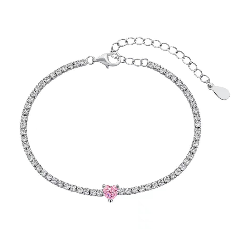 Heart Zircon Sterling Silver Tennis Bracelet