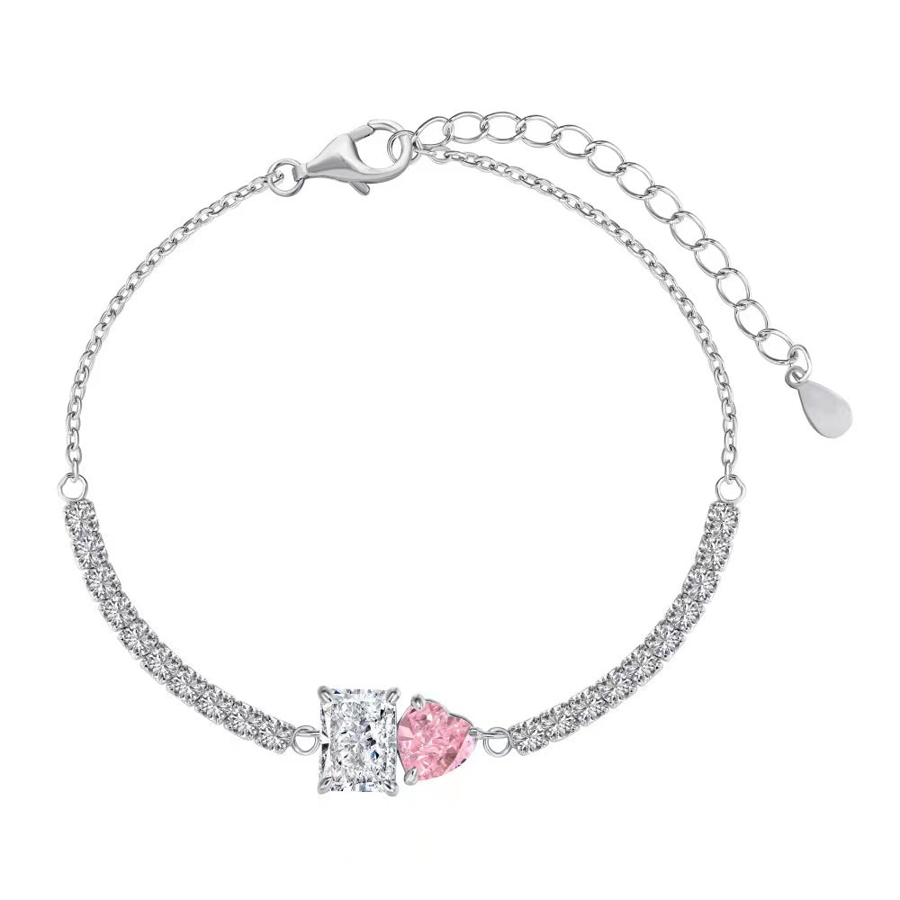 Pulsera de plata esterlina con circón radiante de corazón