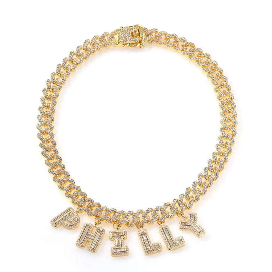 Collier chaîne cubaine lettre sur mesure 12MM