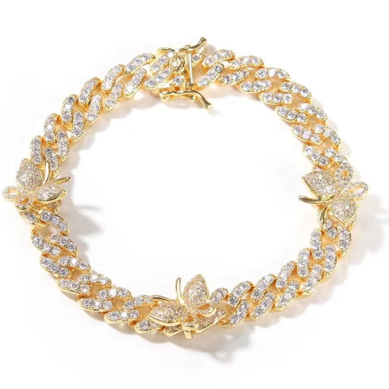Papillon Chaîne Cubaine Zircon Bracelet Cheville