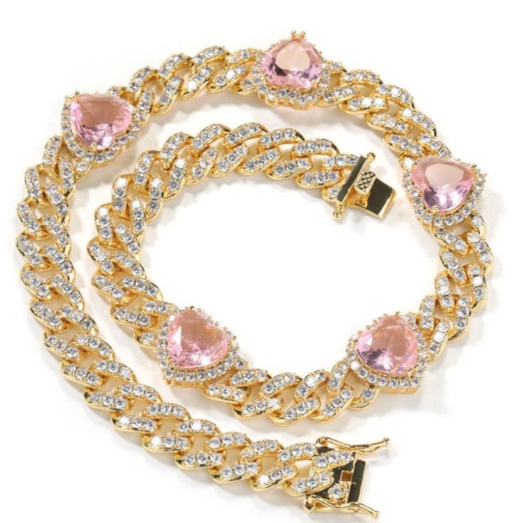 Collier Chaîne Cubaine Coeurs