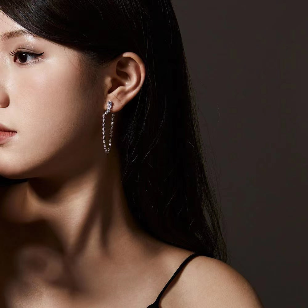 Boucles d'oreilles en argent sterling avec chaîne tombante de luxe