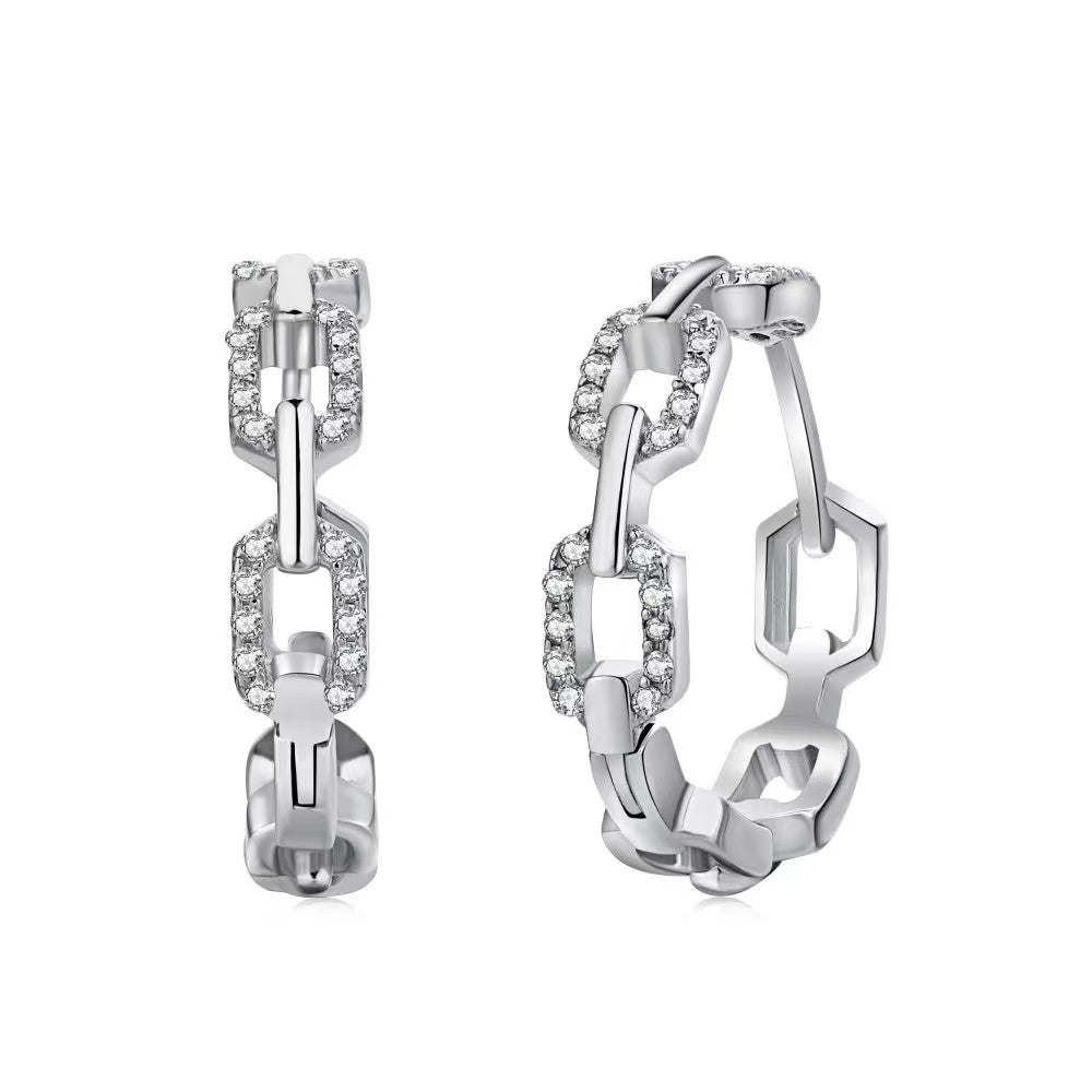 Boucles d'Oreilles Créoles Clip Zircon Argent Massif