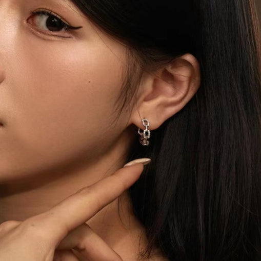 Boucles d'Oreilles Créoles Clip Zircon Argent Massif