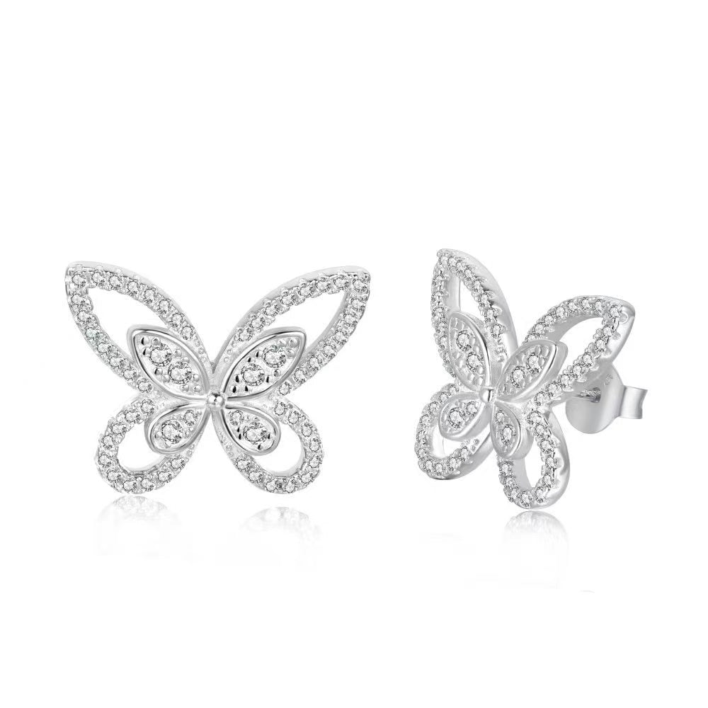 Boucles d'Oreilles Ailes Zircon Argent Massif