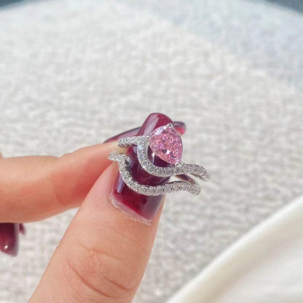 Sugar Baby Pear Sterling Silver Ring Set+Set Ring Box