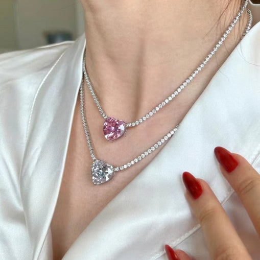 Collier Coeur Zircon Argent Sterling