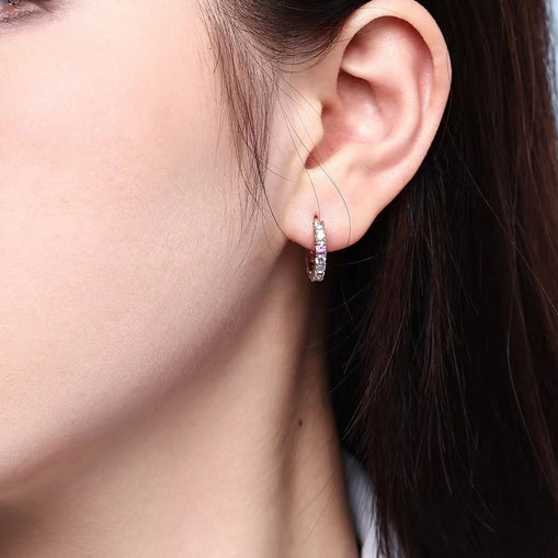 Boucles d'oreilles créoles en argent sterling avec zircon 18 carats