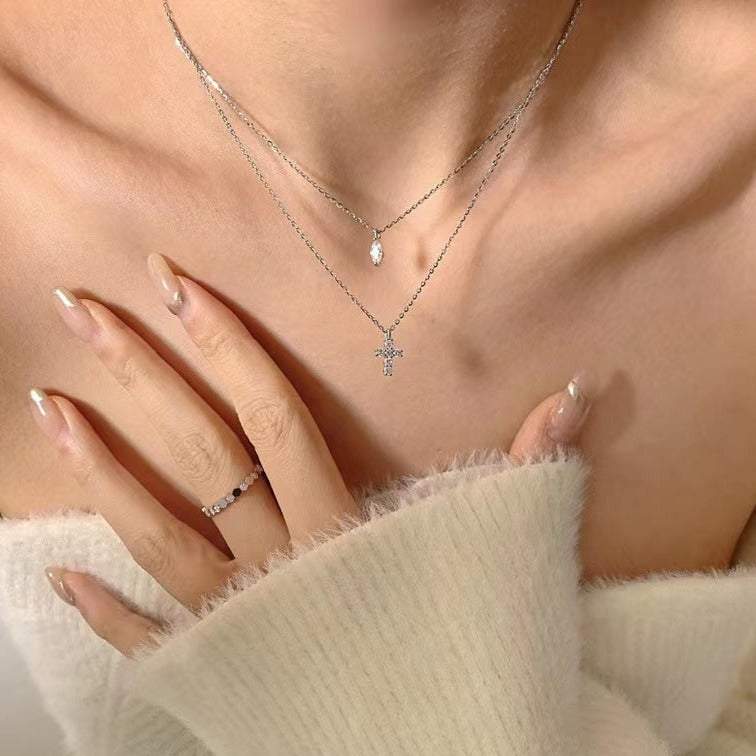 Collier en argent sterling à double chaîne avec zircon