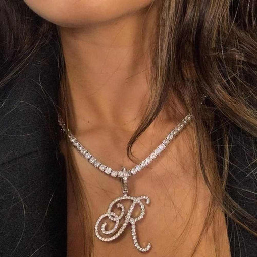 Collier Chaîne Tennis Initiale Cursive 18 pouces
