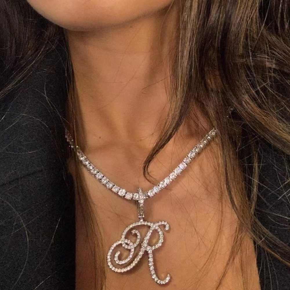 Collier Chaîne Tennis Initiale Cursive 18 pouces