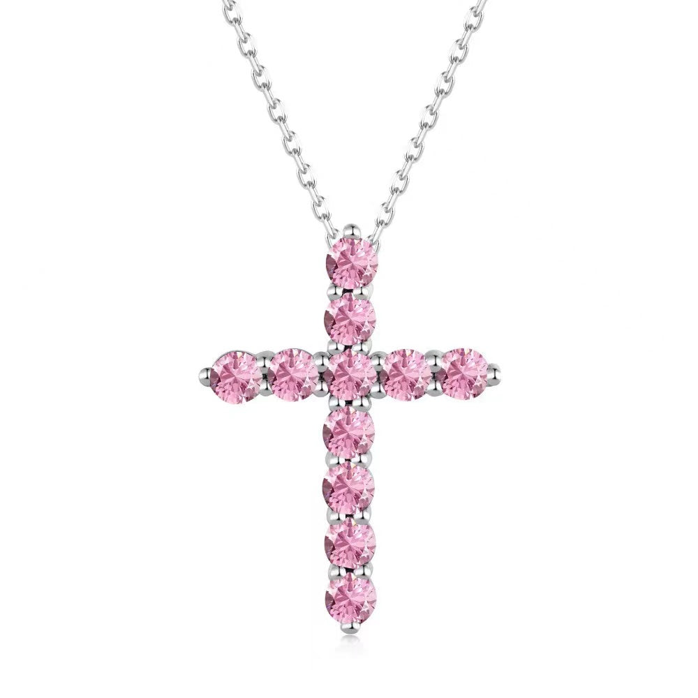 Pink Cross Sterling Silver Necklace