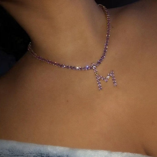 Collier Chaîne Tennis Initiale Cursive 18 pouces