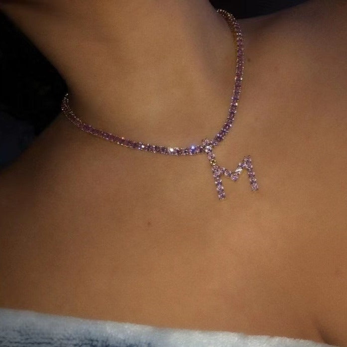 Collier Chaîne Tennis Initiale Cursive 18 pouces