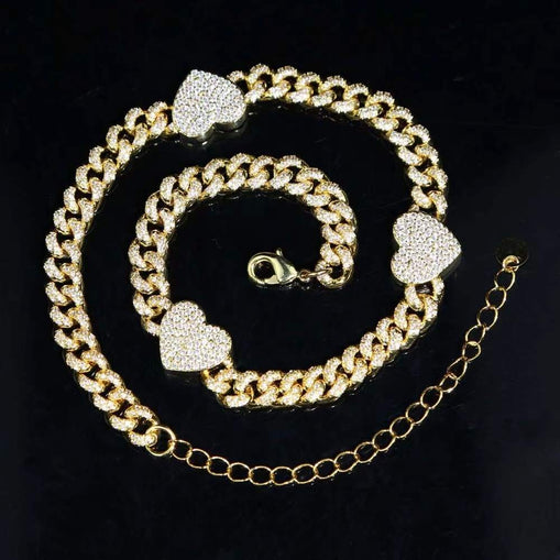 Collier Chaîne Cubaine Coeurs