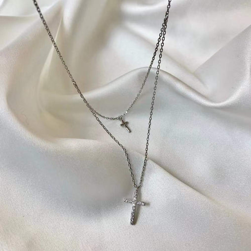 Collier en argent sterling à double chaîne avec zircon