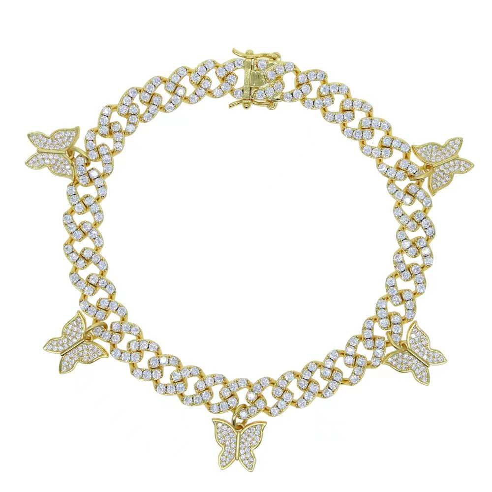 Papillon Chaîne Cubaine Zircon Bracelet Cheville