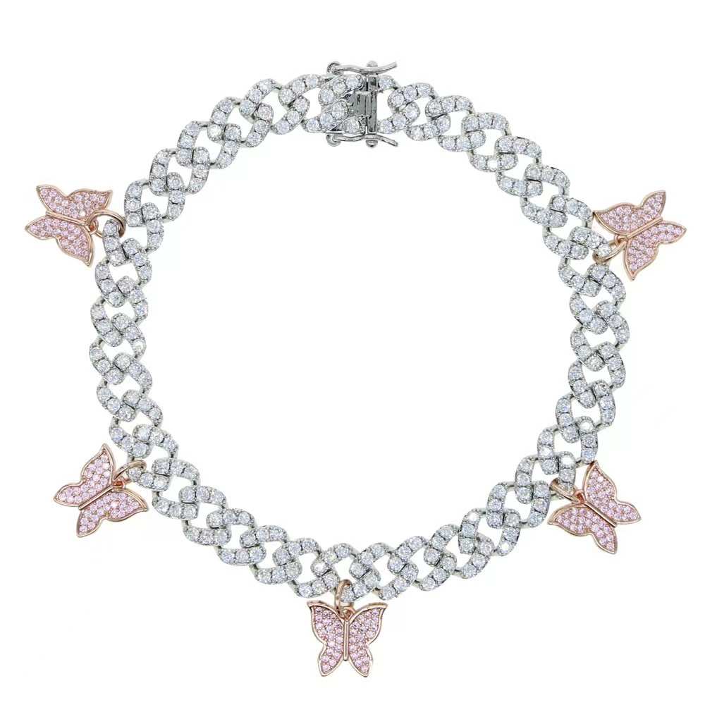 Papillon Chaîne Cubaine Zircon Bracelet Cheville