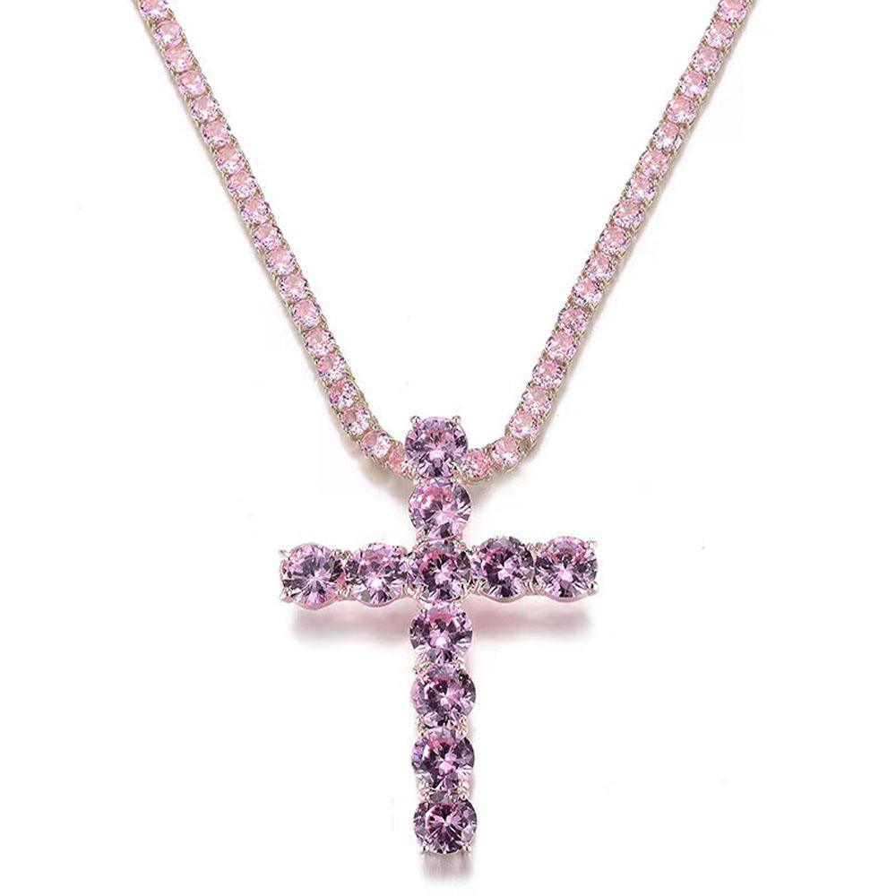 Large Cross Zircon Tennis Necklace