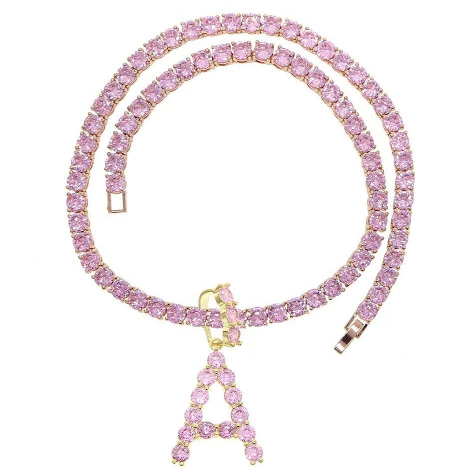 Collier Chaîne Tennis Initiale Cursive 18 pouces